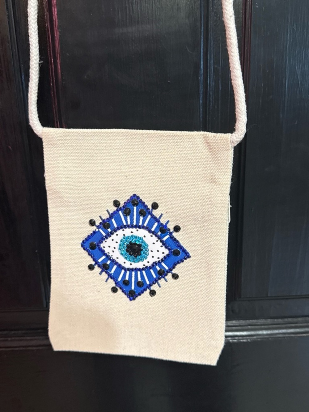 Beaded Evil Eye Crossbody Bag in Beige and Blue